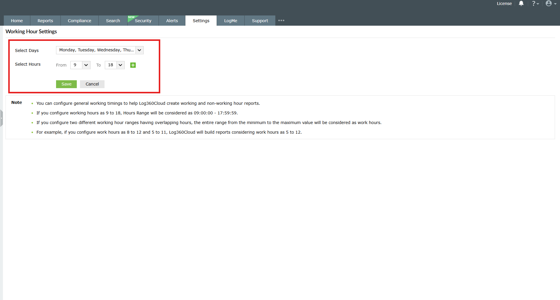 Working Hour Settings
