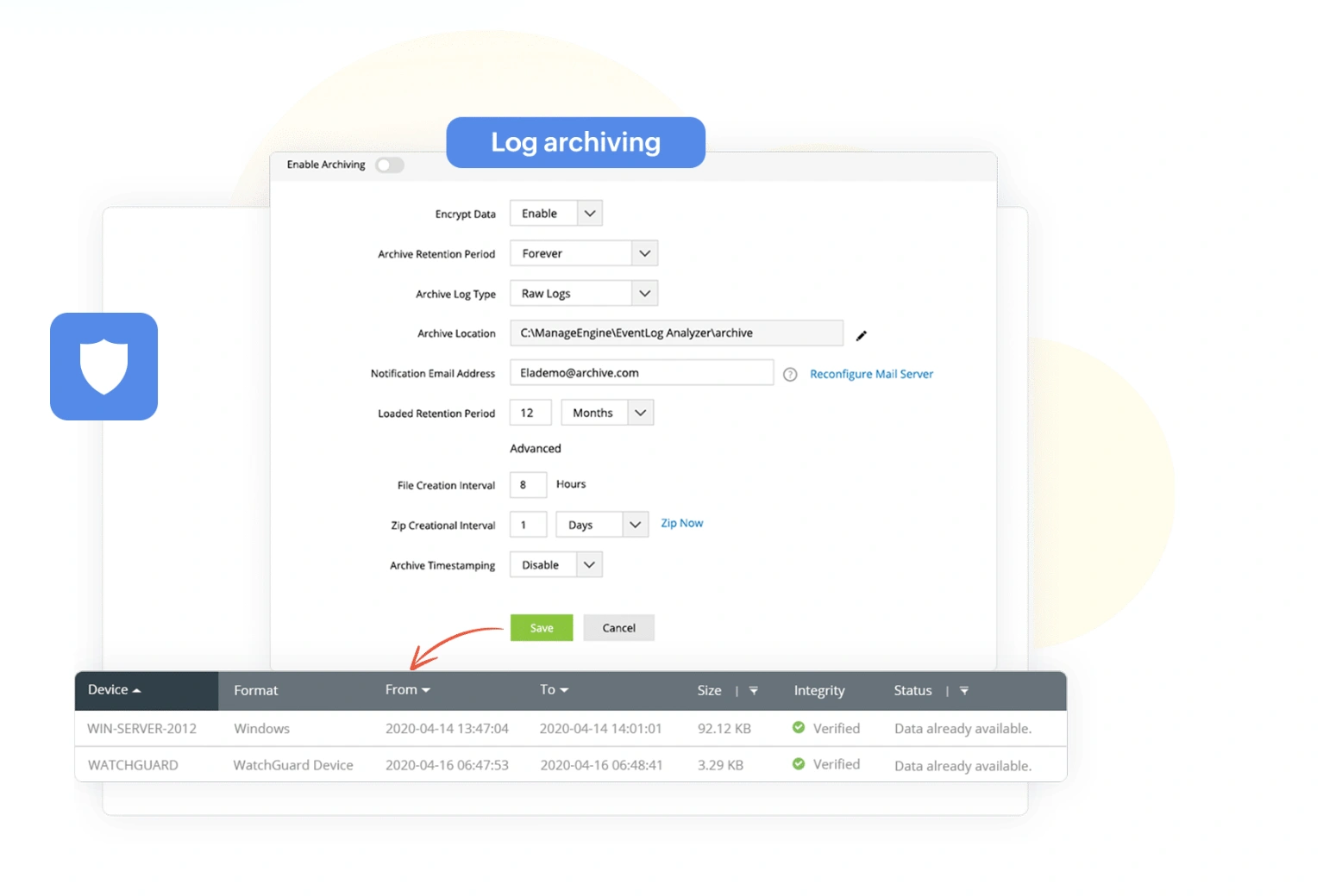 Secured log archival for compliance