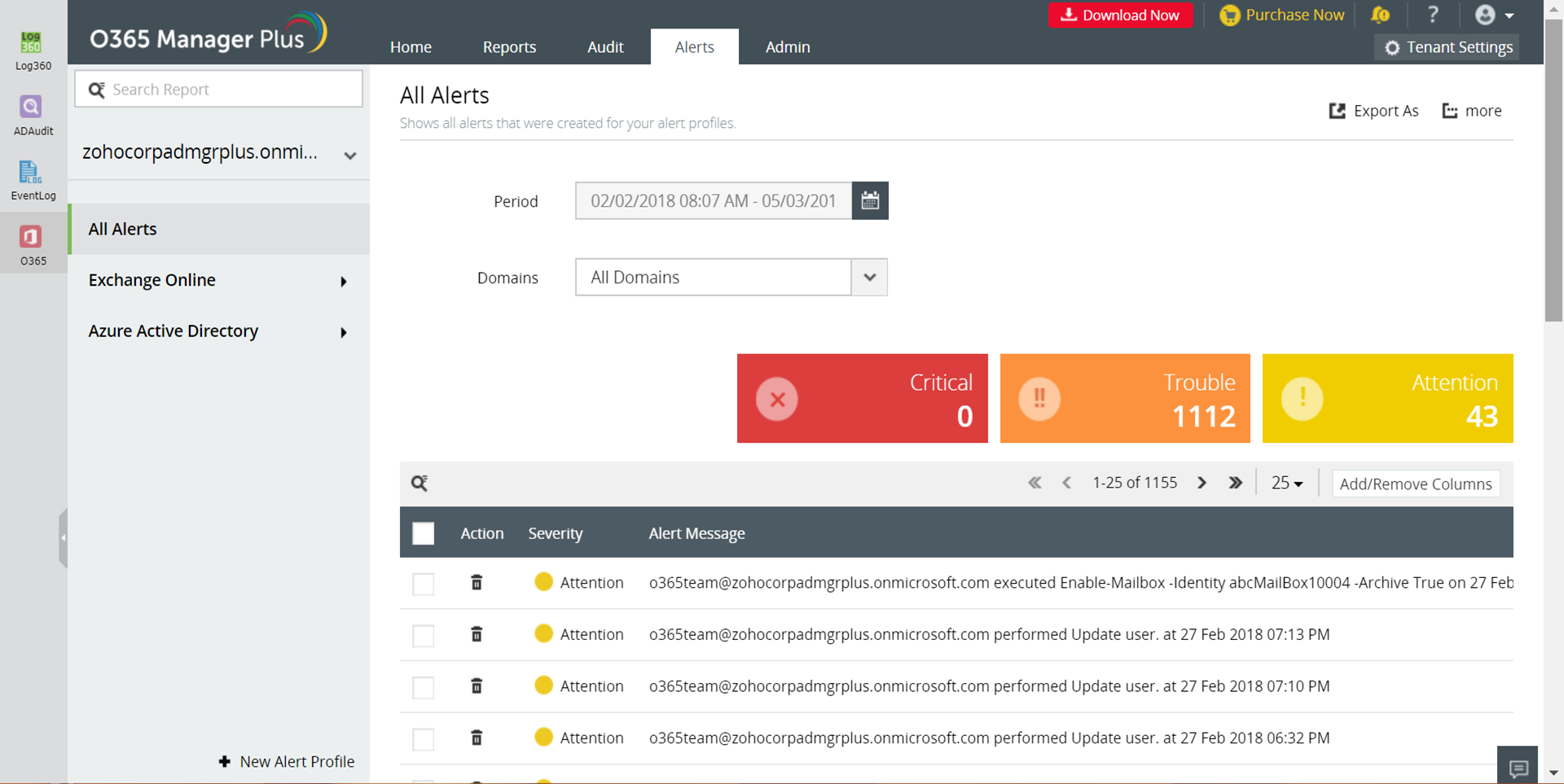 Microsoft 365 reporting, auditing and alerting with Log360