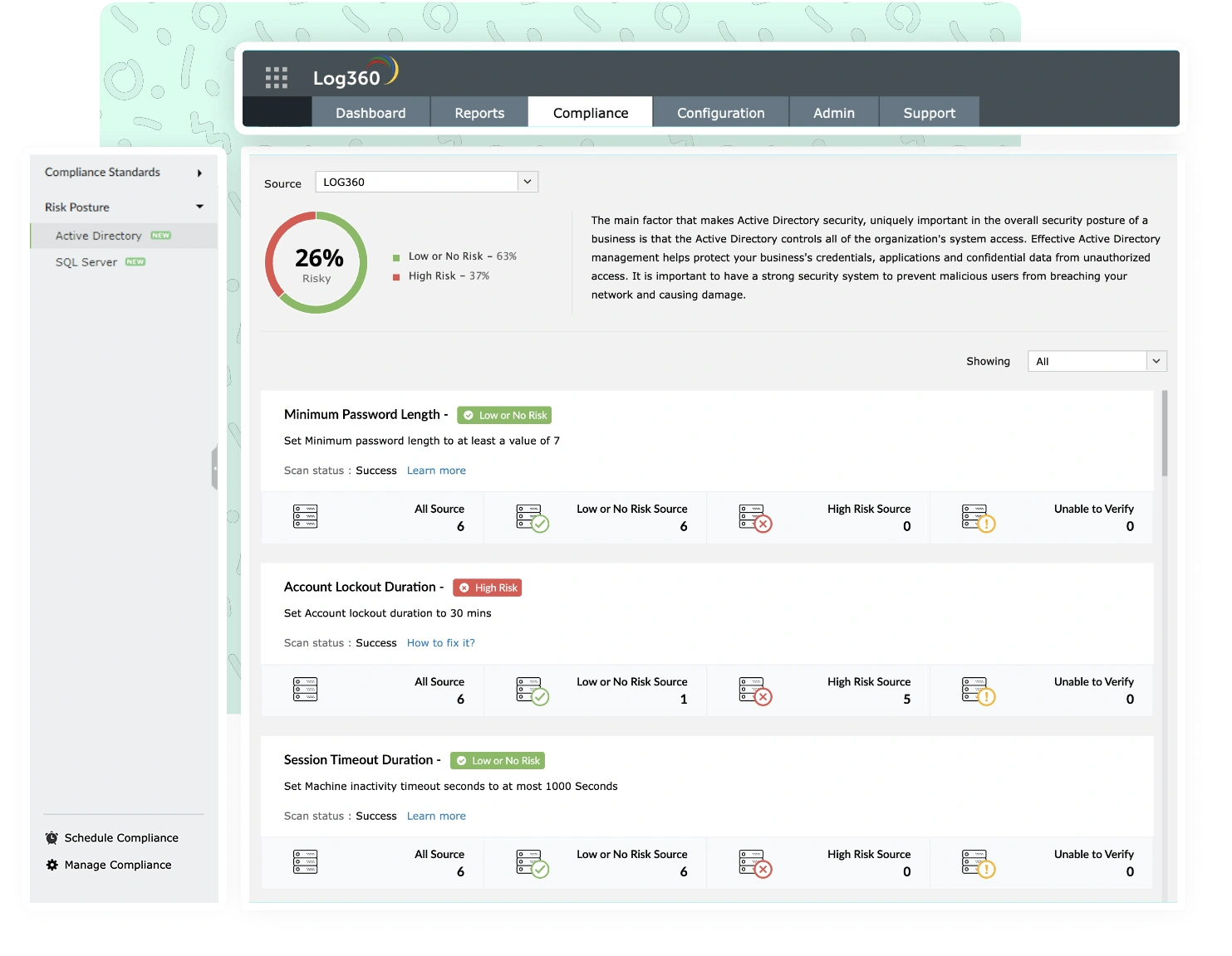 Match security benchmarks for SQL server using Log360
