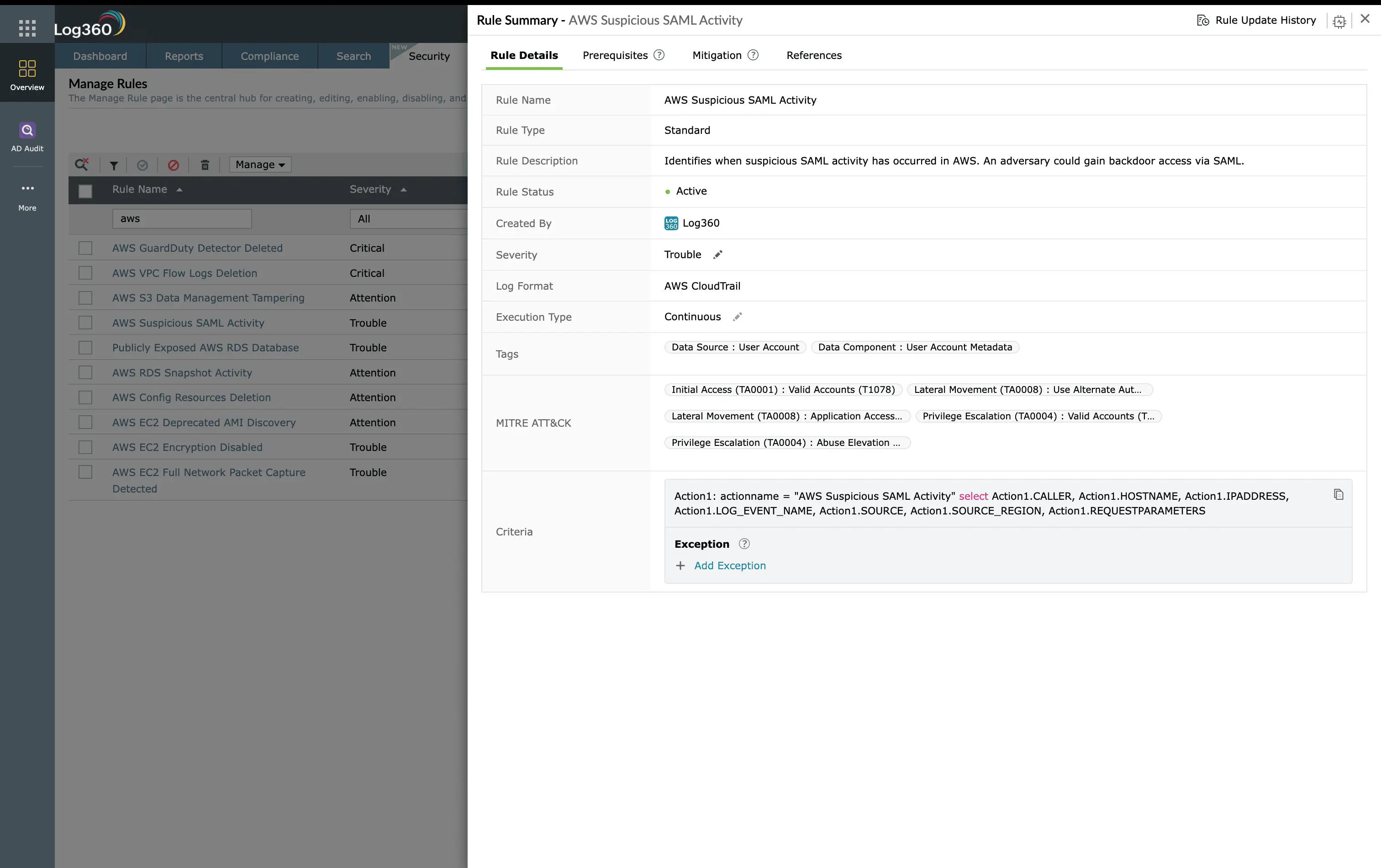 Real-time detection: AWS