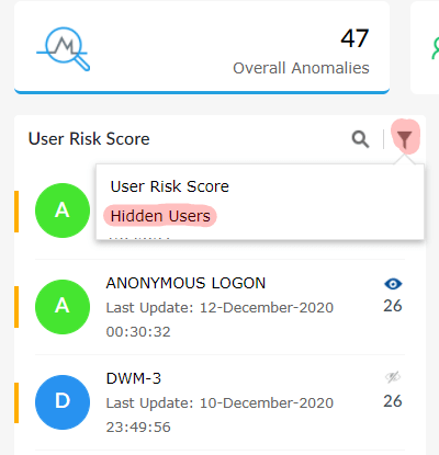 User's anomaly activities and risk scores