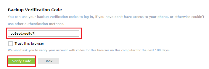 Registering for backup verification codes