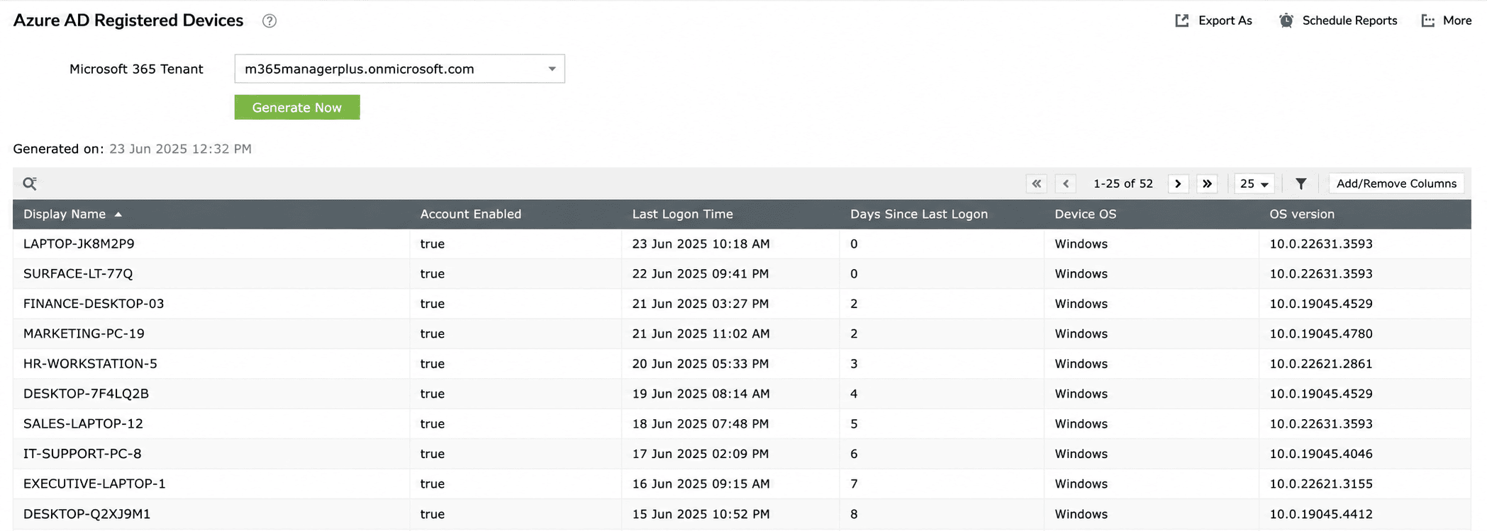 Entra Registered Devices Report | M365 Manager Plus