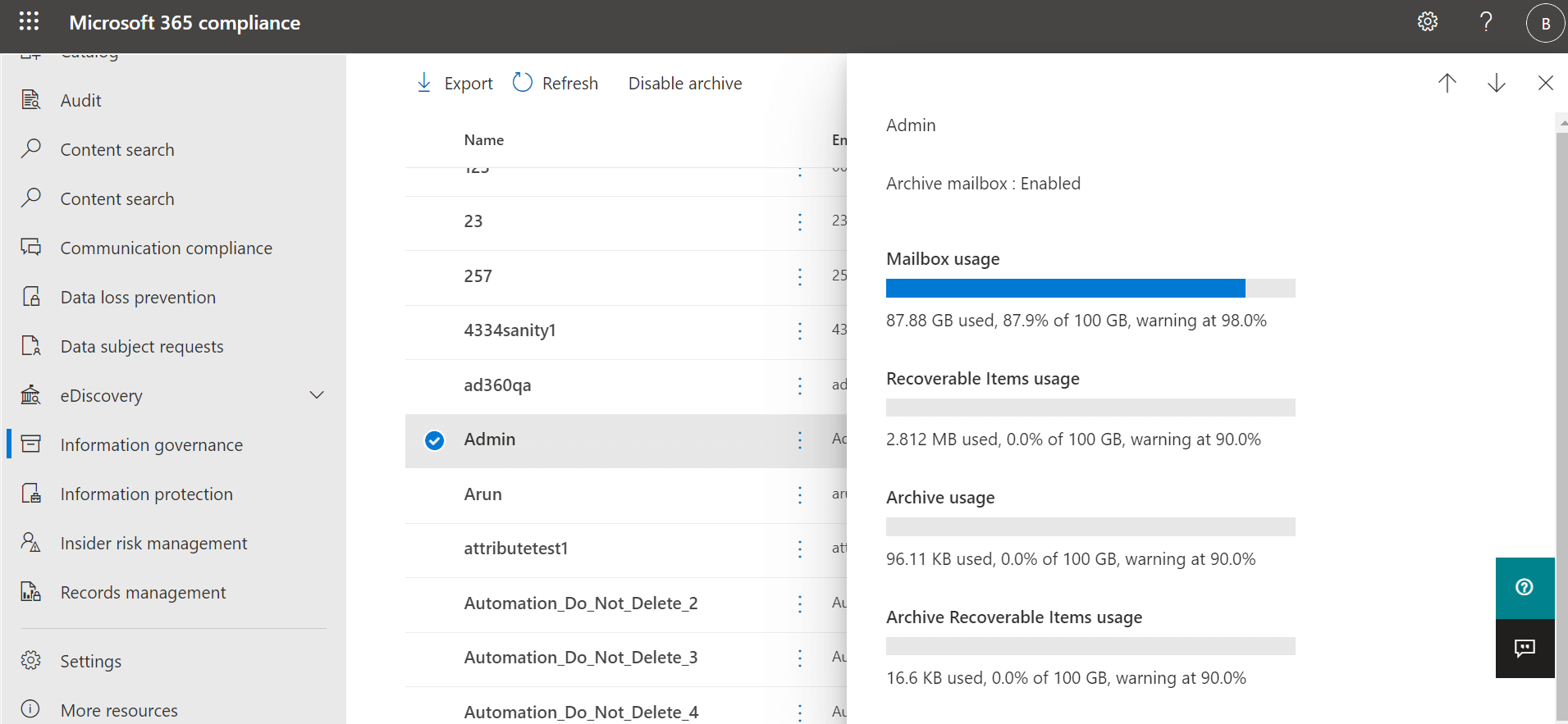 How to view Microsoft 365 archive mailbox size | M365 Manager Plus