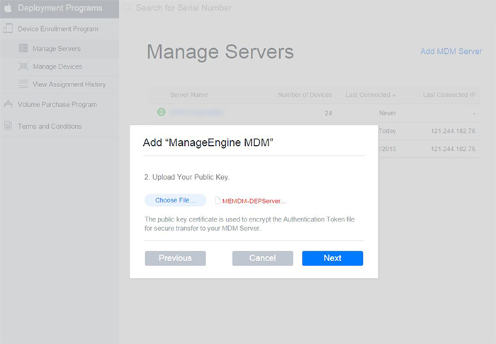 Uploading Public Key to Apple Device Enrollment Program (DEP) portal