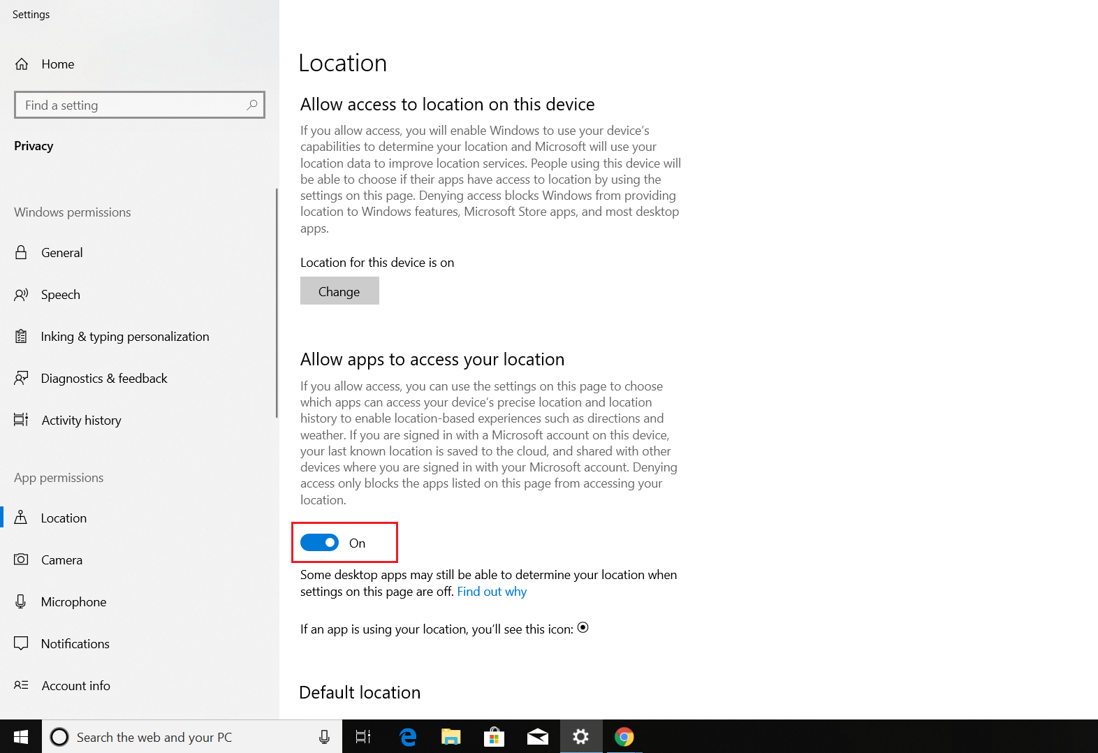 Turning on Location Services to Geotrack Windows 10 devices