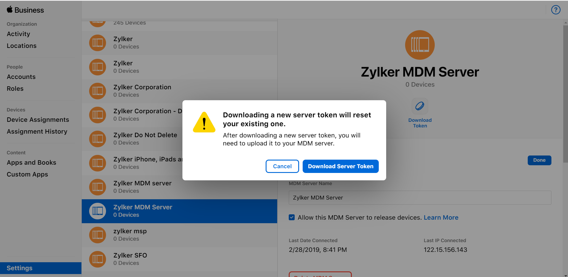 Renovación de token de servidor ABM administración de