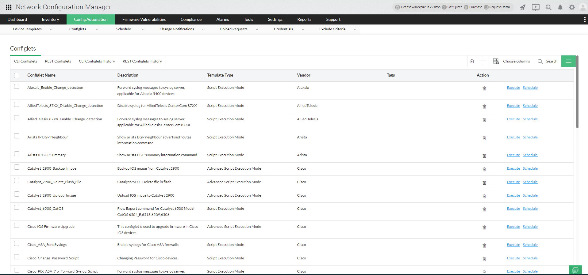 Dashboard de automatización de Switch HP de Network Configuration Manager