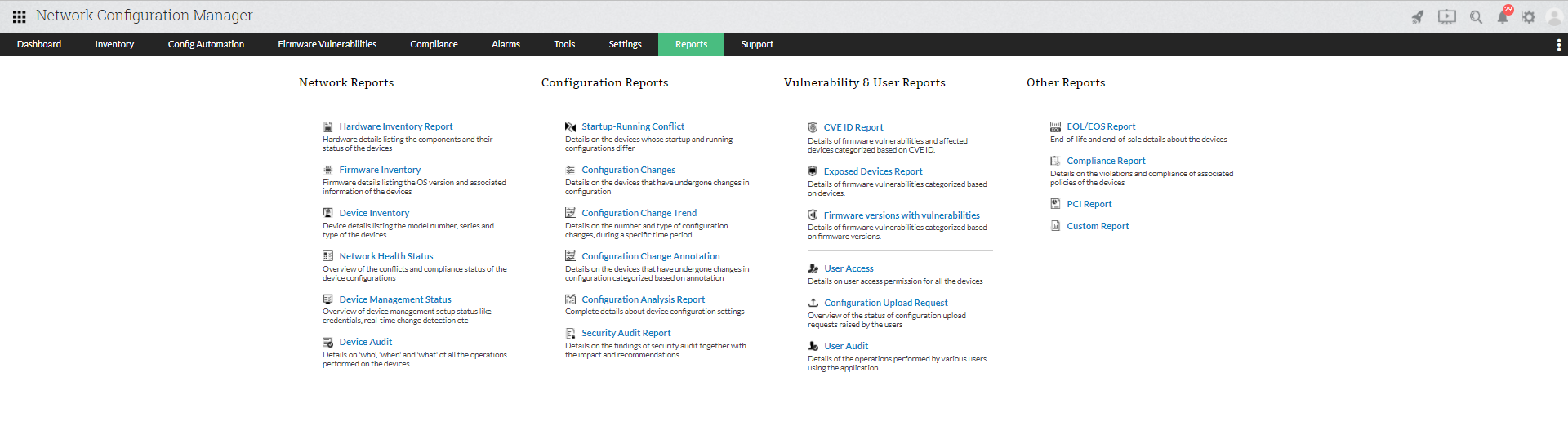 HP Switch Management Report - ManageEngine Network Configuration Manager