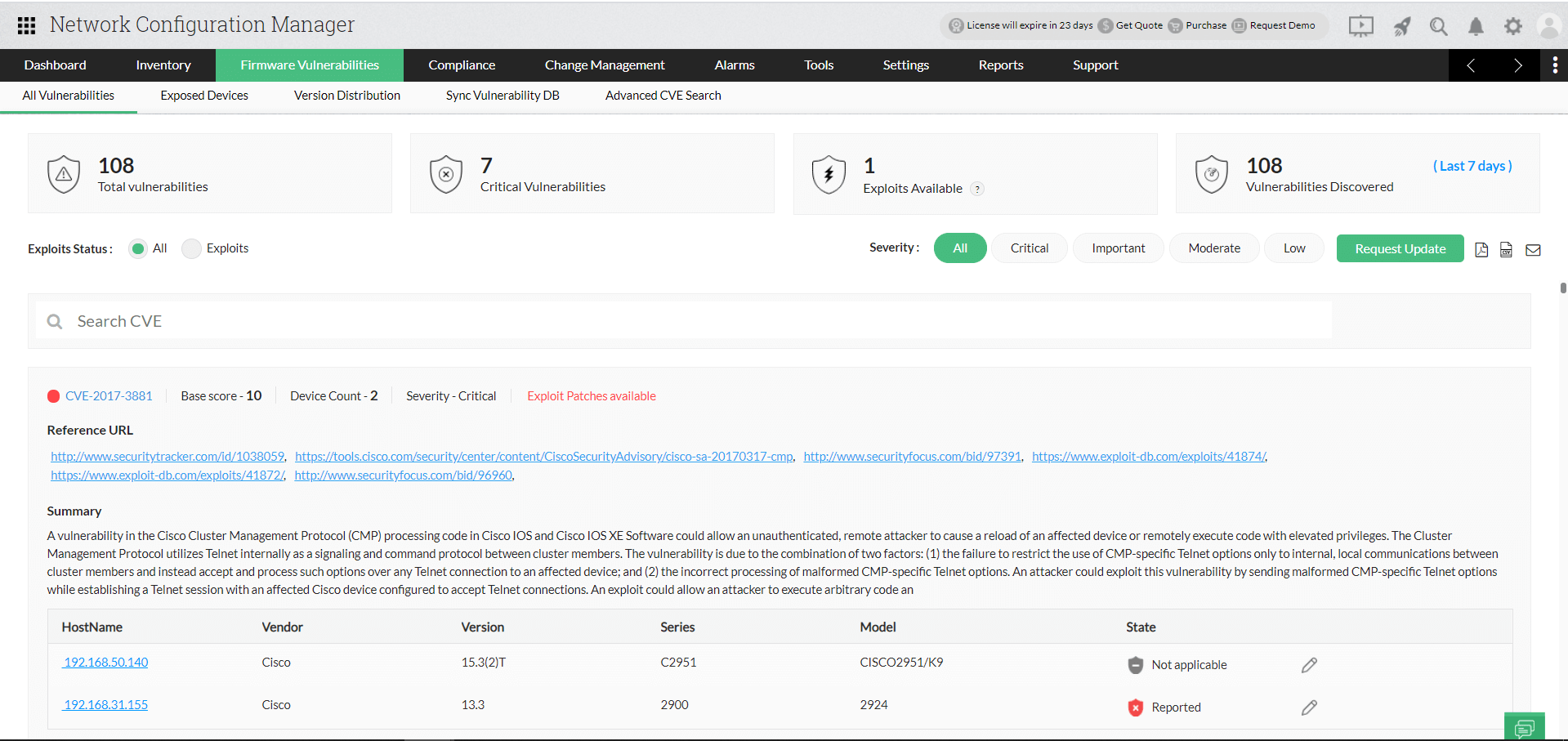 Firmware Vulnerability - ManageEngine Network Configuration Manager