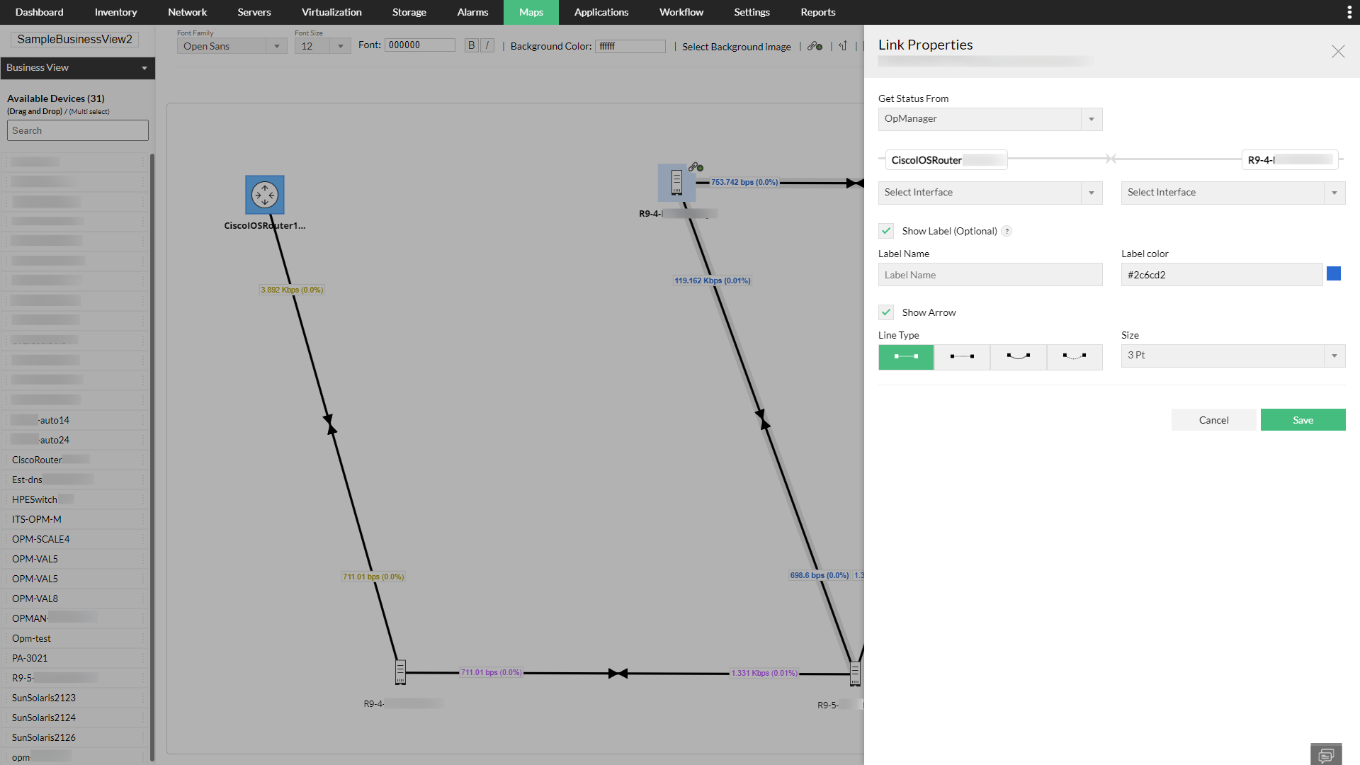 Business View Link Properties Panel