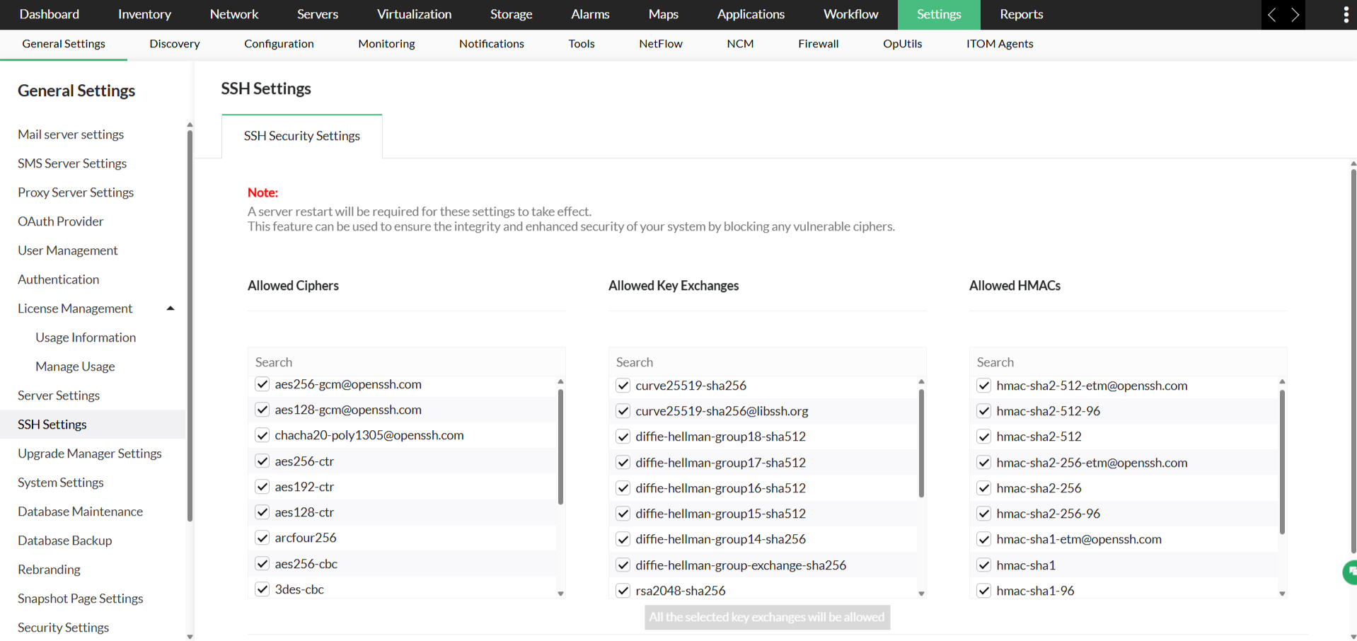 Configuración de SSH | Ayuda de OpManager