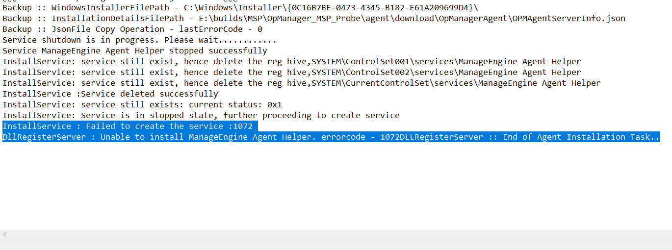 OpManager agent installation errors and it's troubleshooting: Failed to Create the agent service