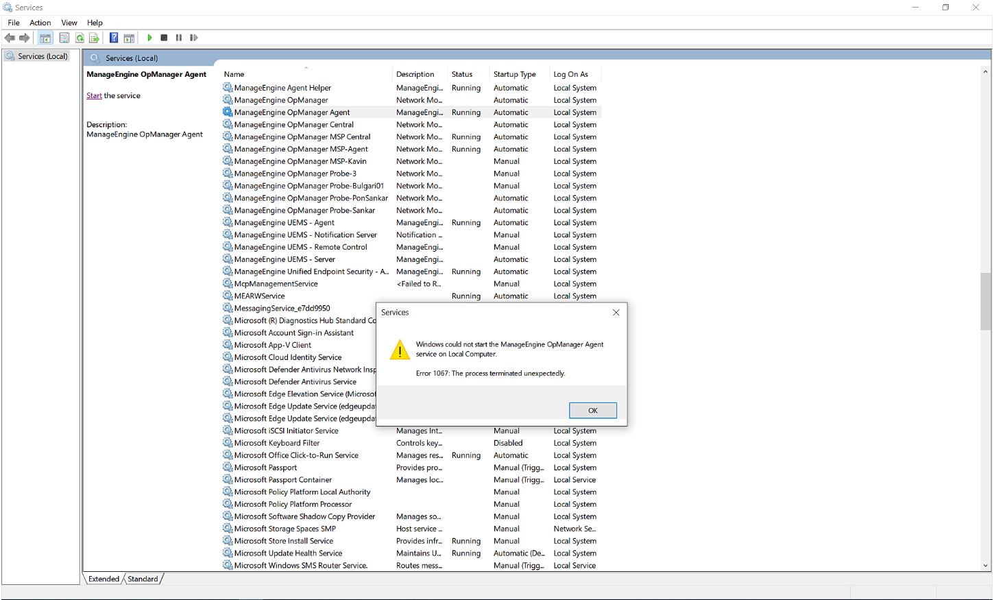OpManager agent installation errors and it's troubleshooting: Agent Process terminated unexpectedly