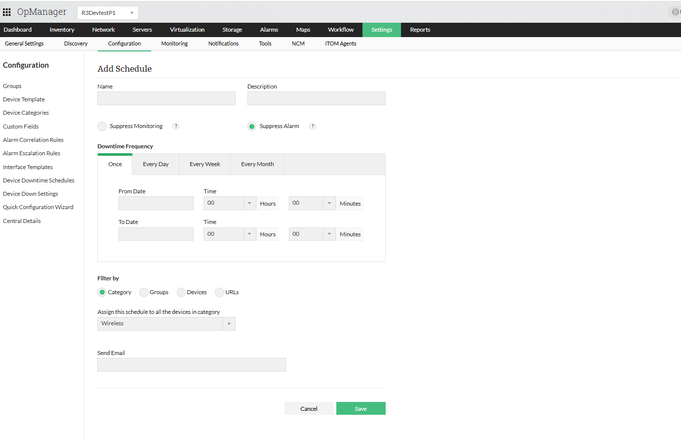 Alarm Suppression in OpManager: Device downtime schedules