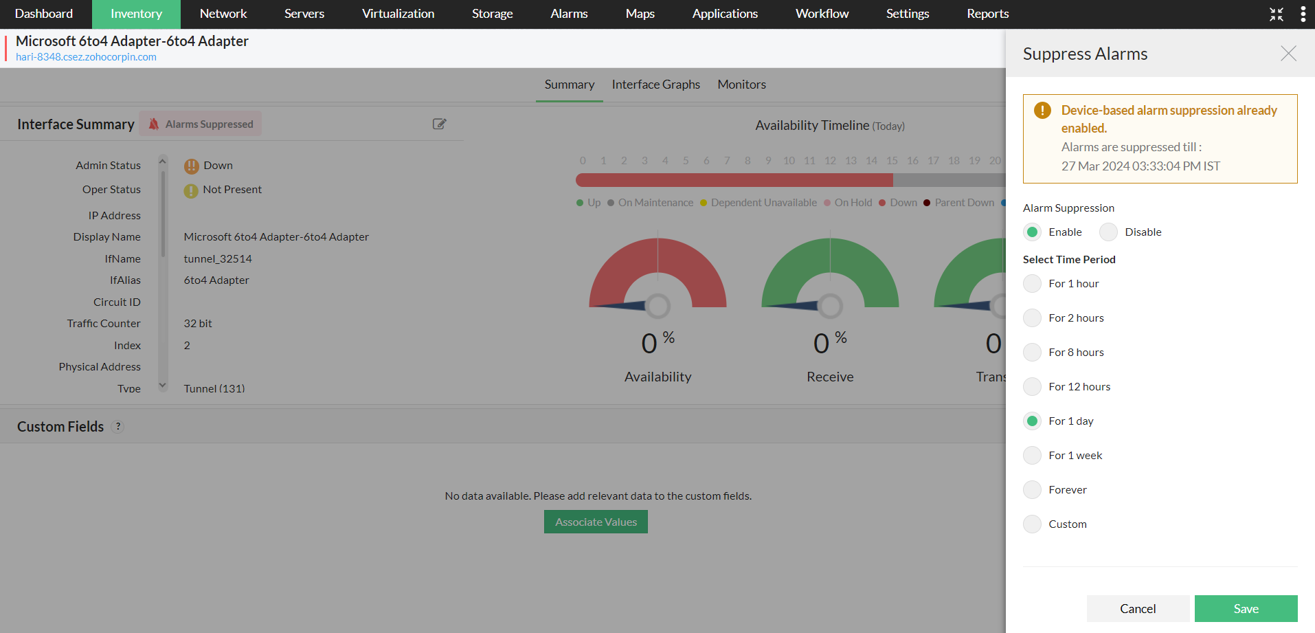 Suppress Alarms | OpManager Help