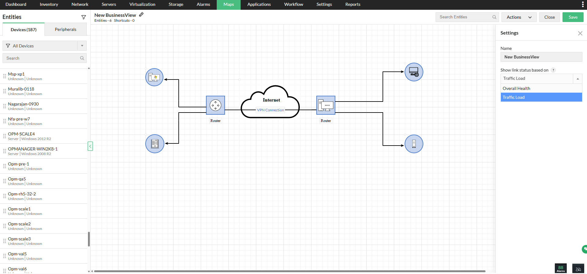 business-view-traffic-load Business view in OpManager: Traffic Load