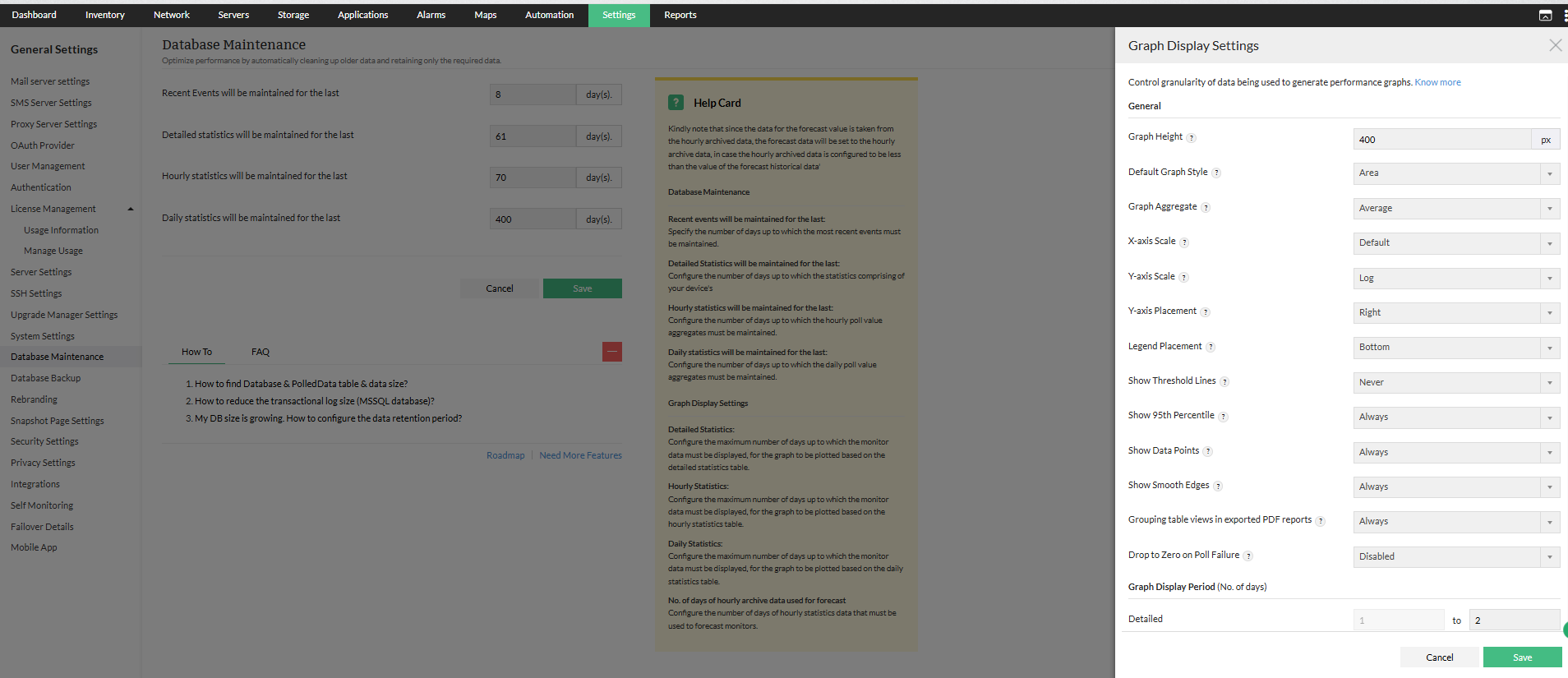 Graph display settings in OpManager: Graph display settings details