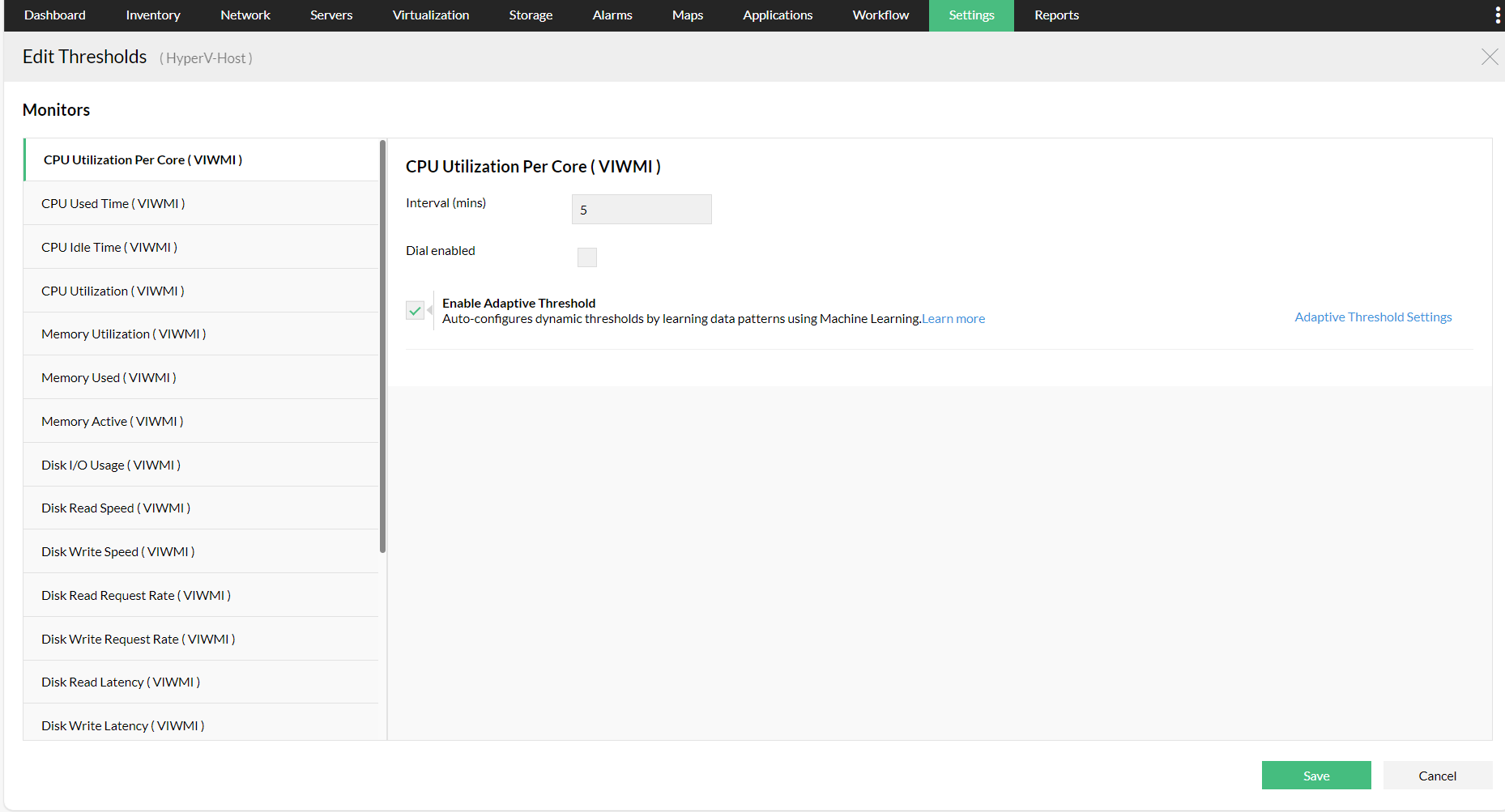 Configuring Thresholds for HyperV Host and VMs