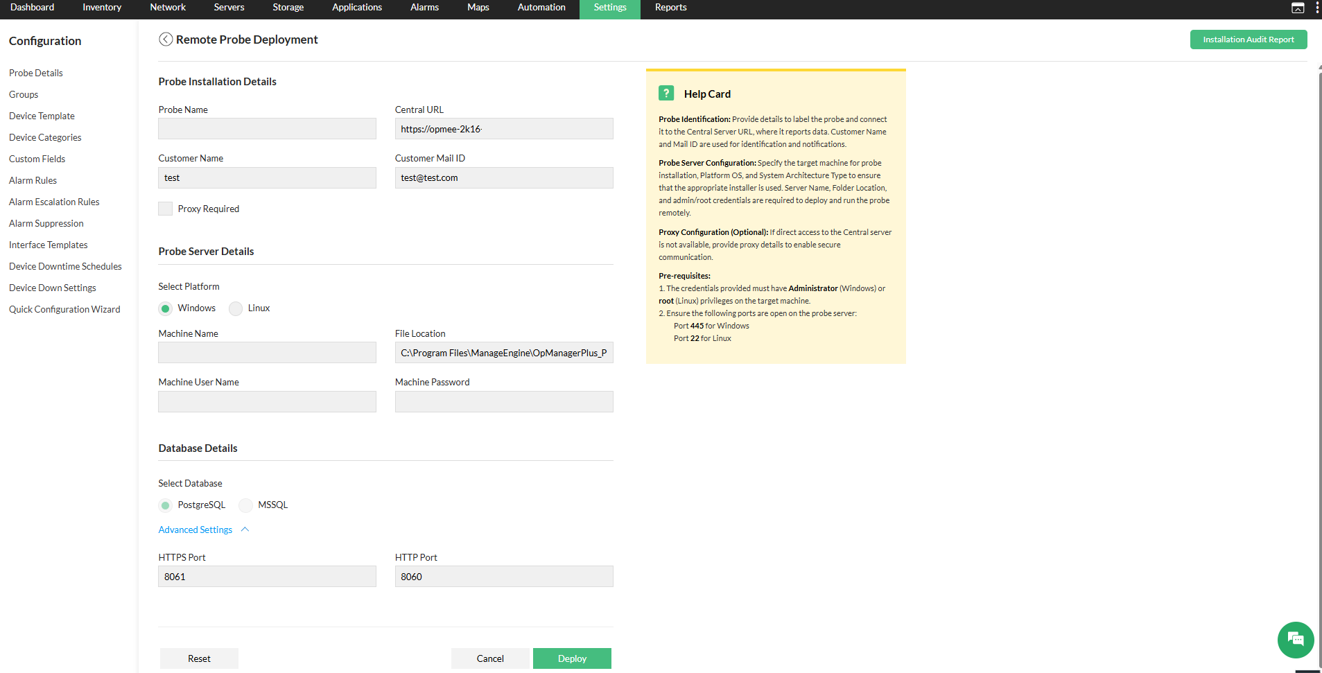 Remote Probe Deployment Remote Probe Deployment in ManageEngine OpManager: Remote Probe Deployment