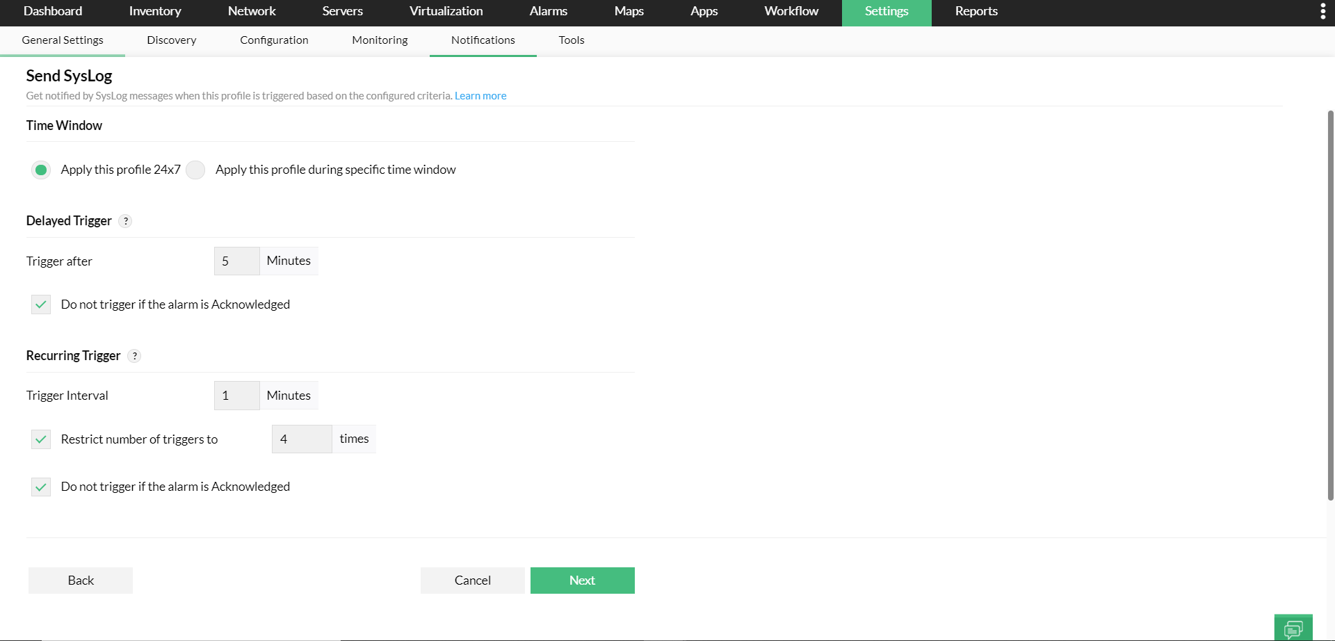 Syslog notification profile in OpManager