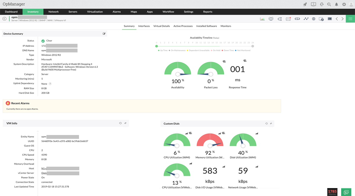 Vista de análisis de infraestructura de red - ManageEngine OpManager