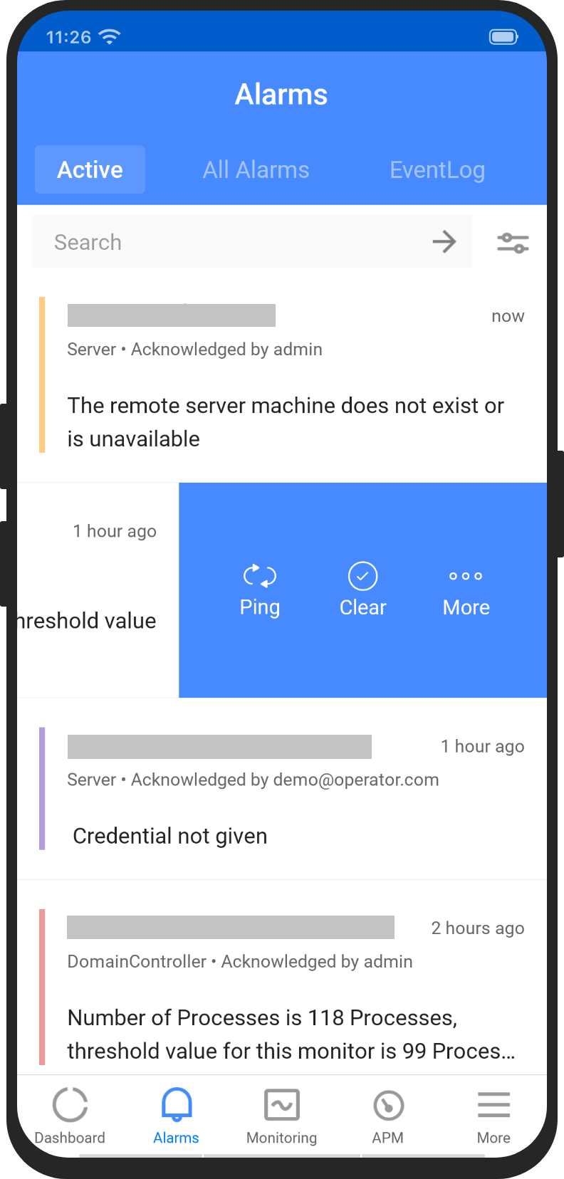Alarmas - ManageEngine OpManager para Android