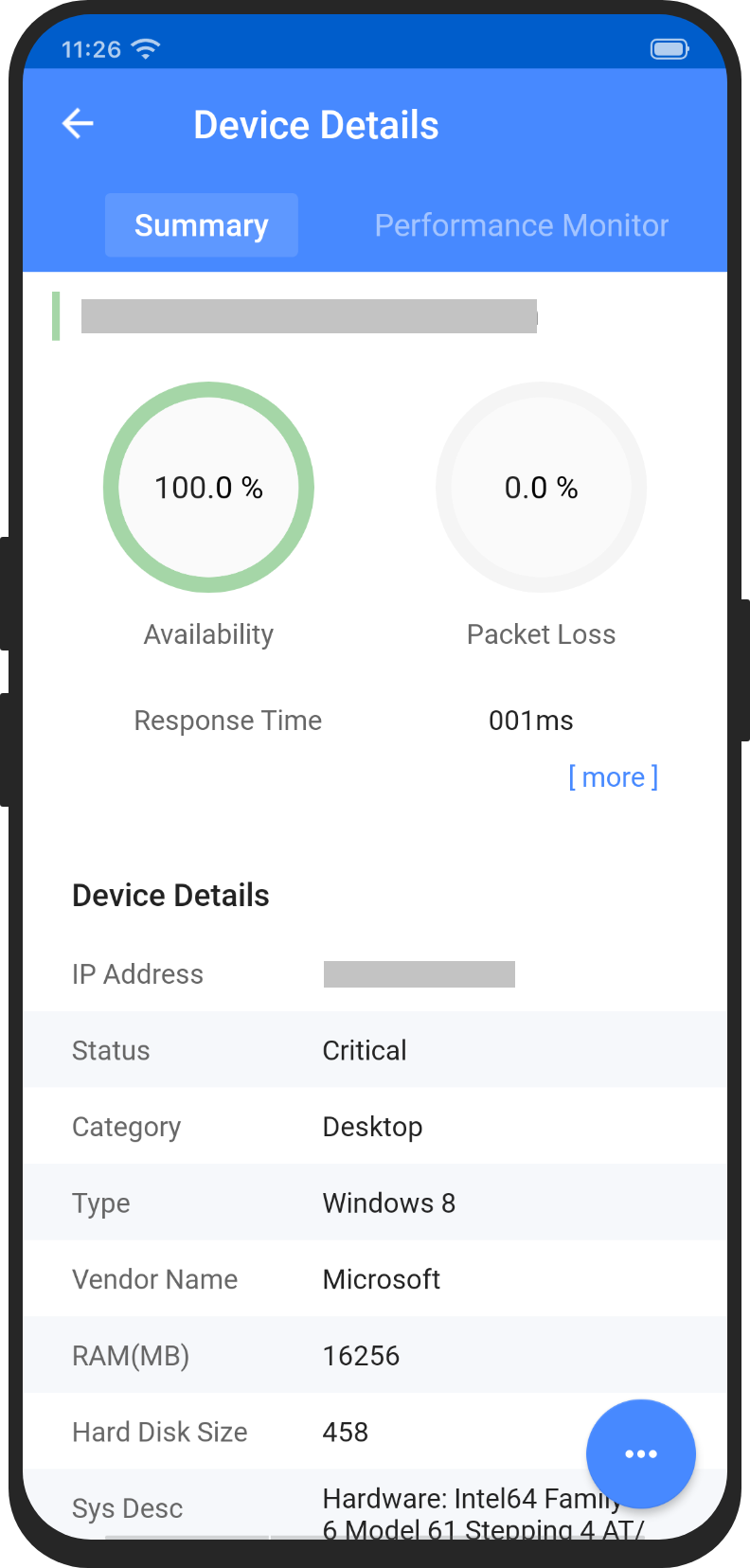 Detalles de dispositivo - ManageEngine OpManager para Android