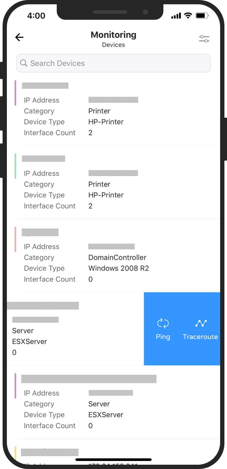 Monitoreo de dispositivos - ManageEngine OpManager para iOS