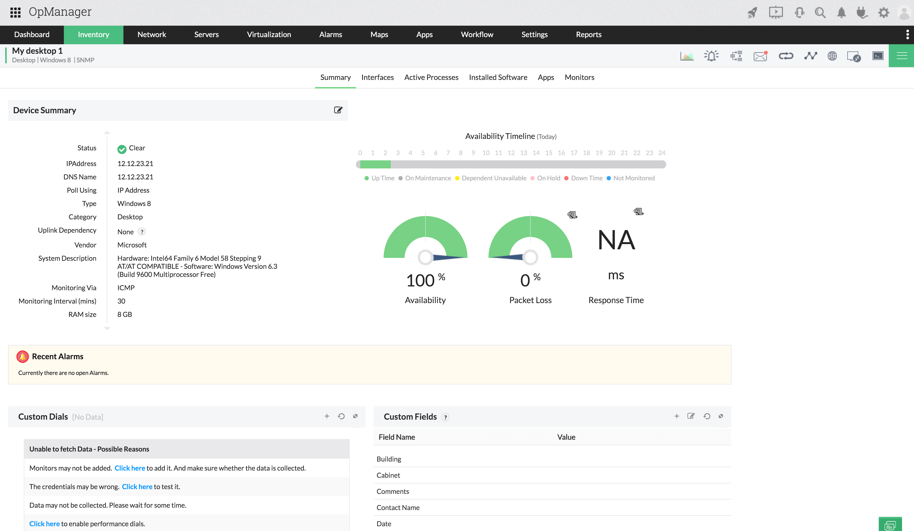 Monitoreo de rendimiento de red: disponibilidad - ManageEngine OpManager