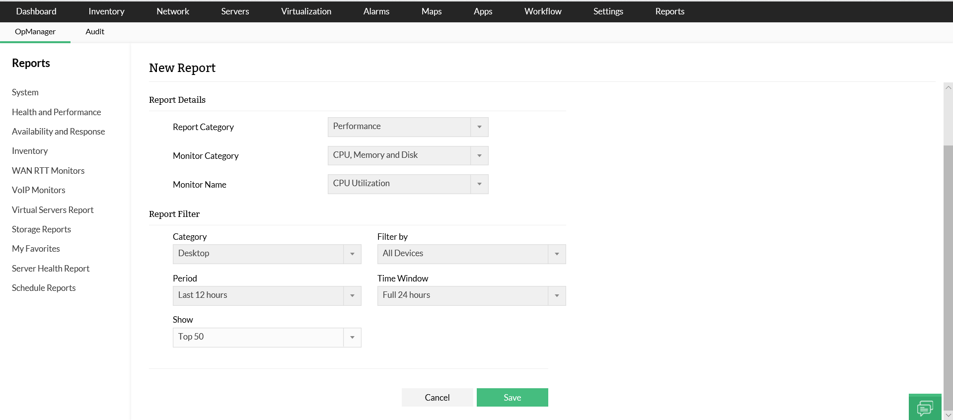 Network performance monitoring reports- ManageEngine OpManager