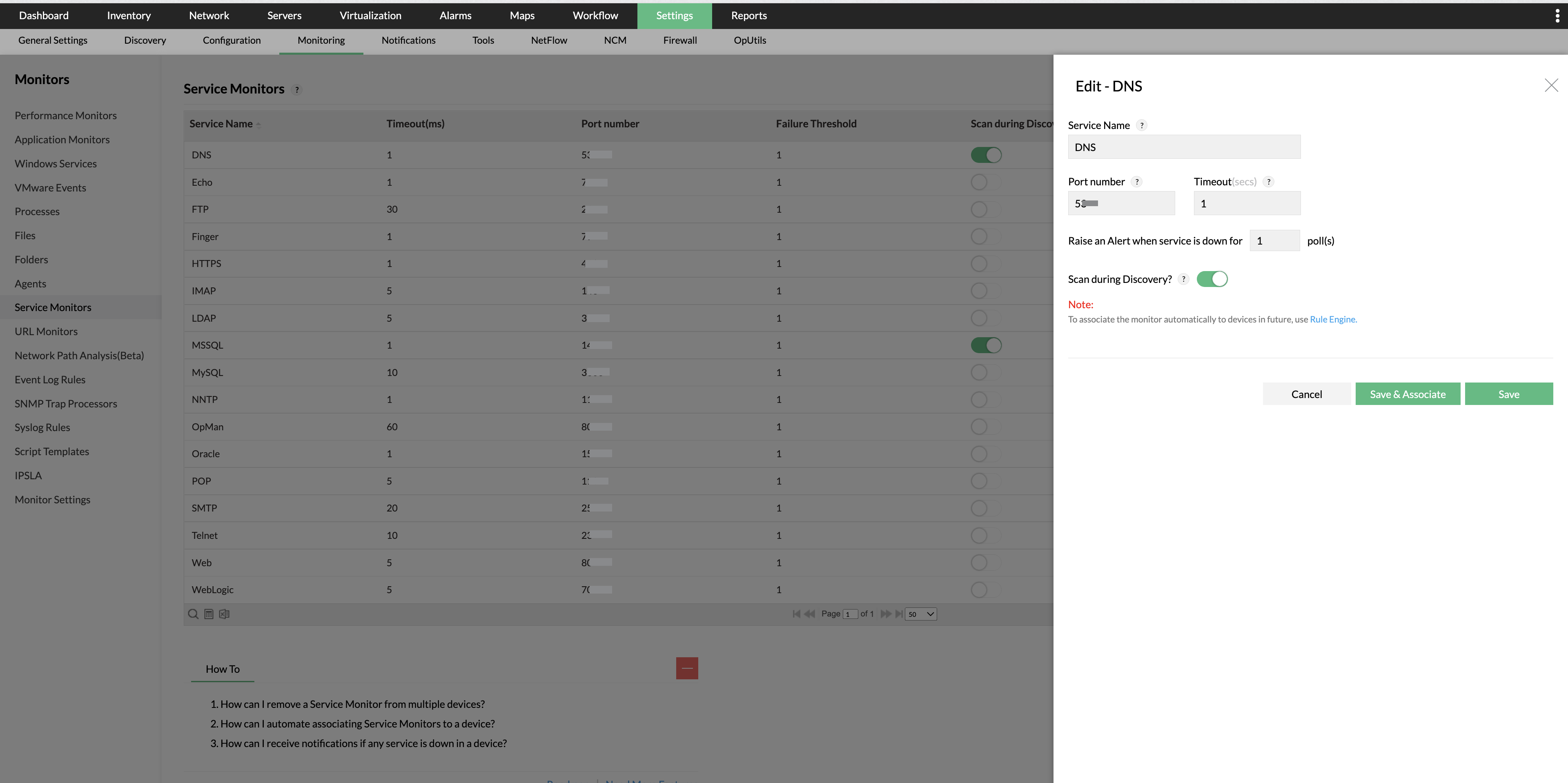 Servicio y pruebas de proceso - ManageEngine OpManager