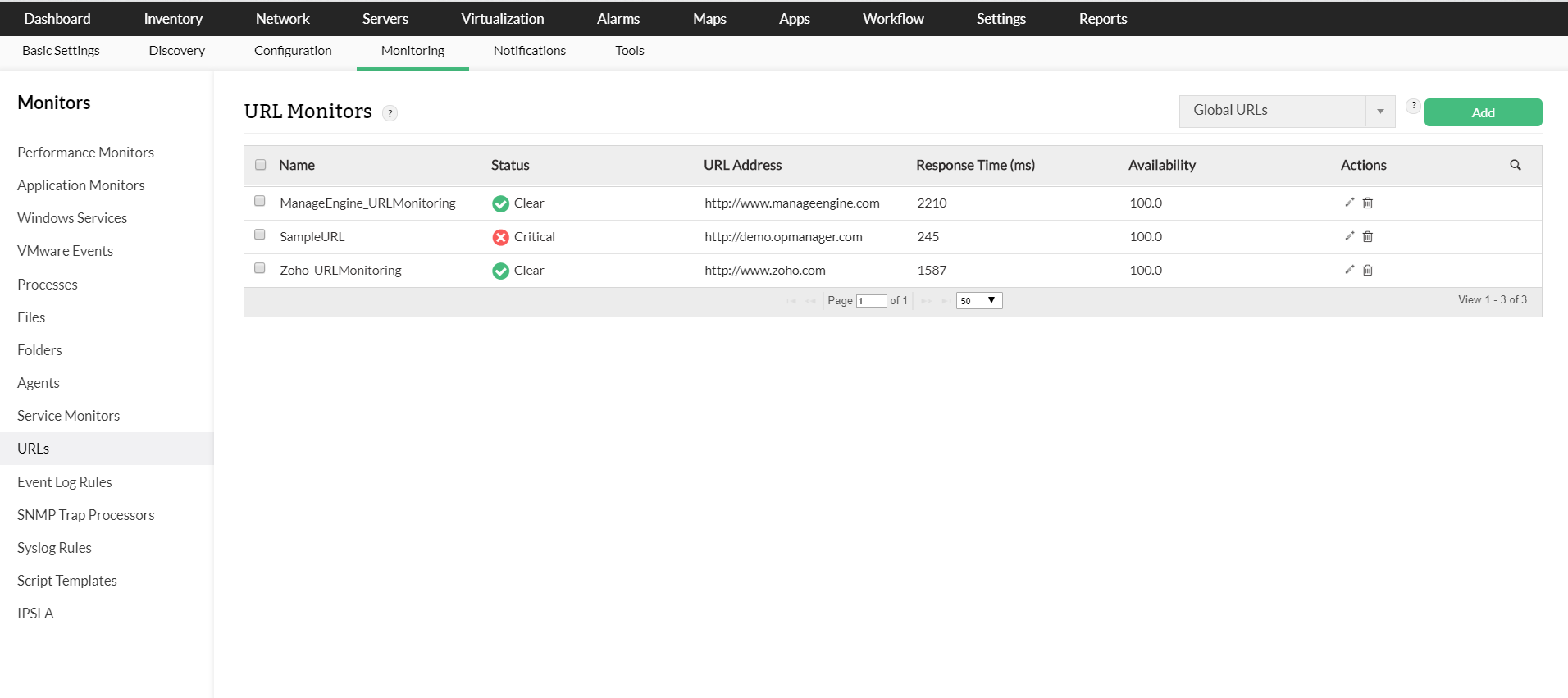 Prueba de URL - ManageEngine OpManager