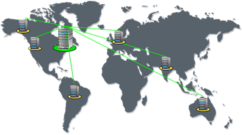 Mapa do gerenciamento de rede em regiões diversas