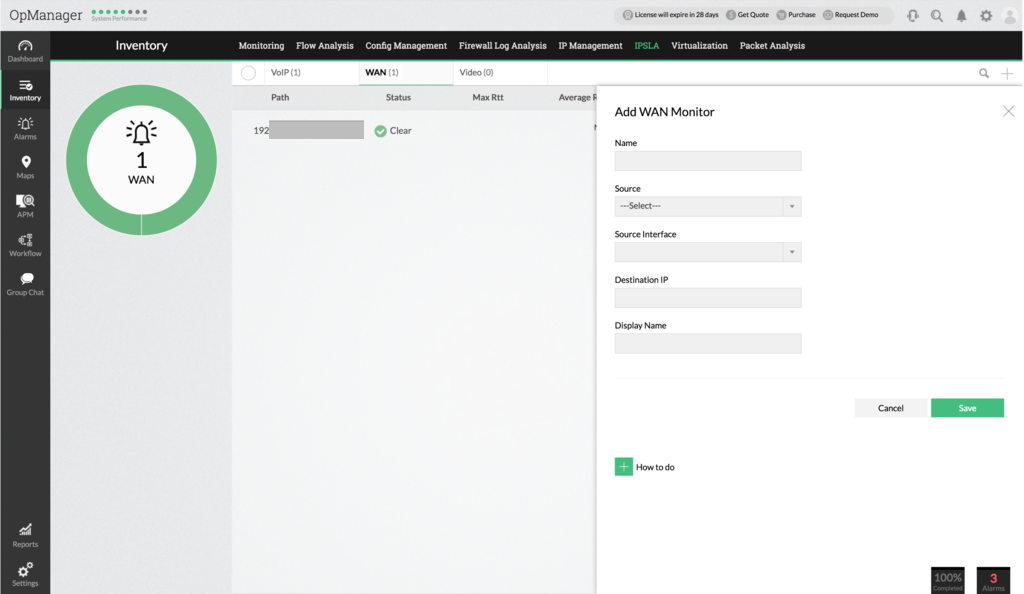 Addition of a WAN RTT monitor in OpManager: Add WAN monitor details