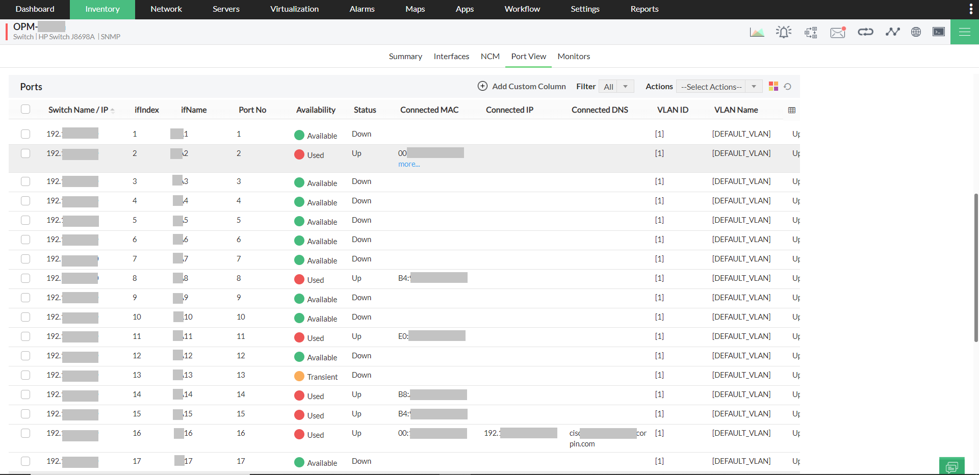 Puertos sanswitch - ManageEngine OpManager