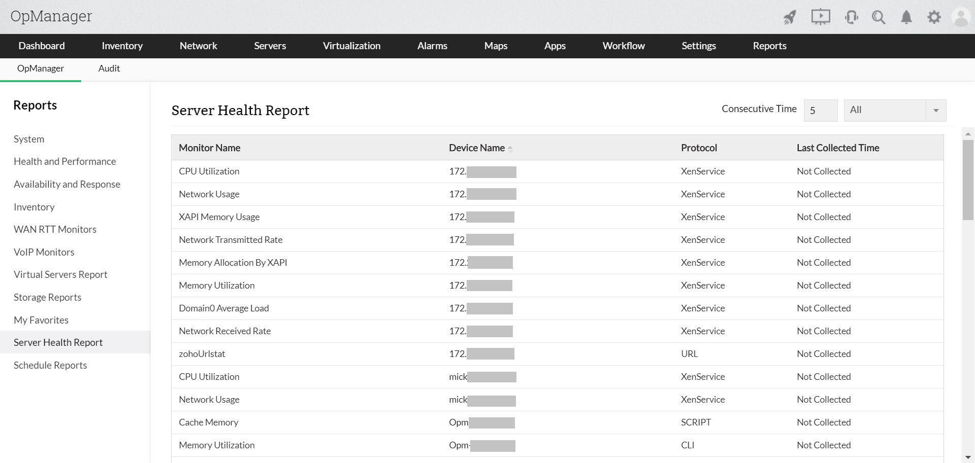 Server Health Management Reports - ManageEngine OpManager