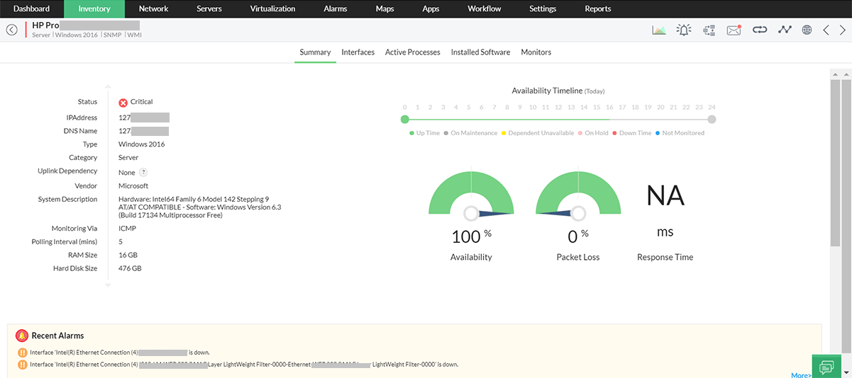 Server monitoring dashboard- ManageEngine OpManager