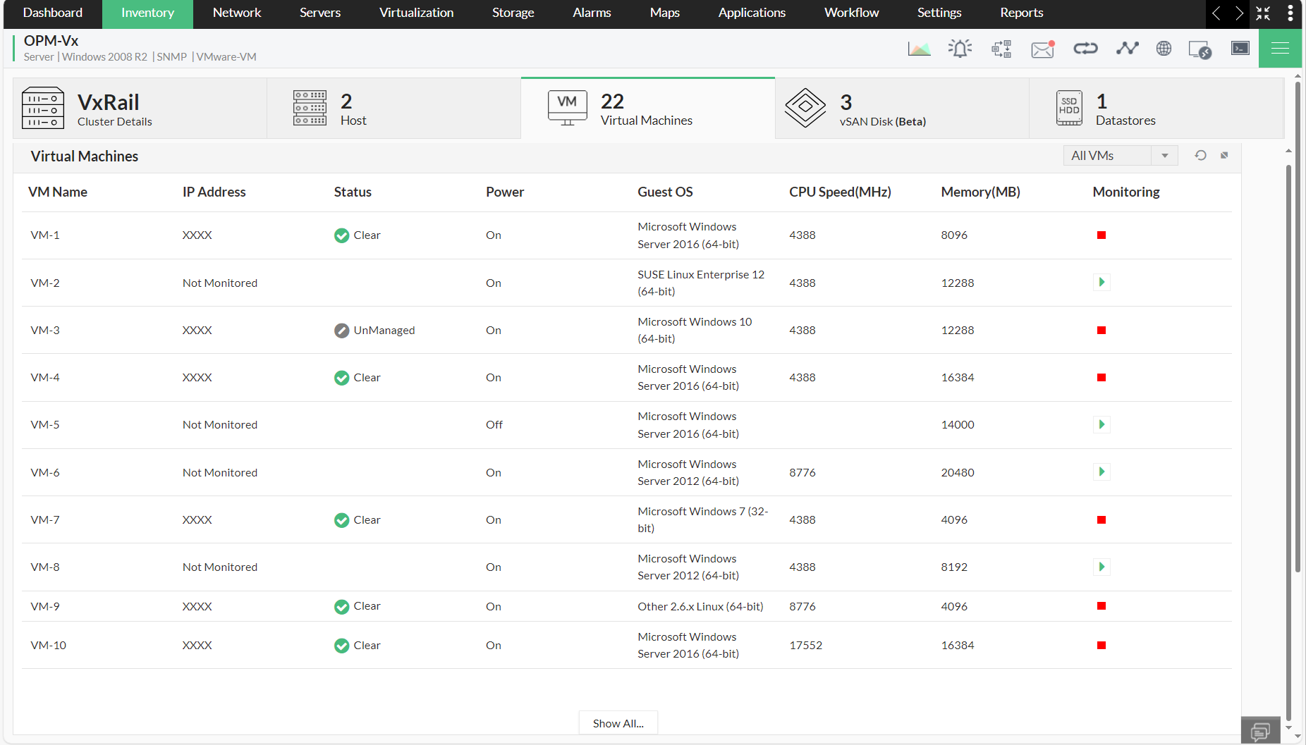 VxRail monitoring ManageEngine OpManager