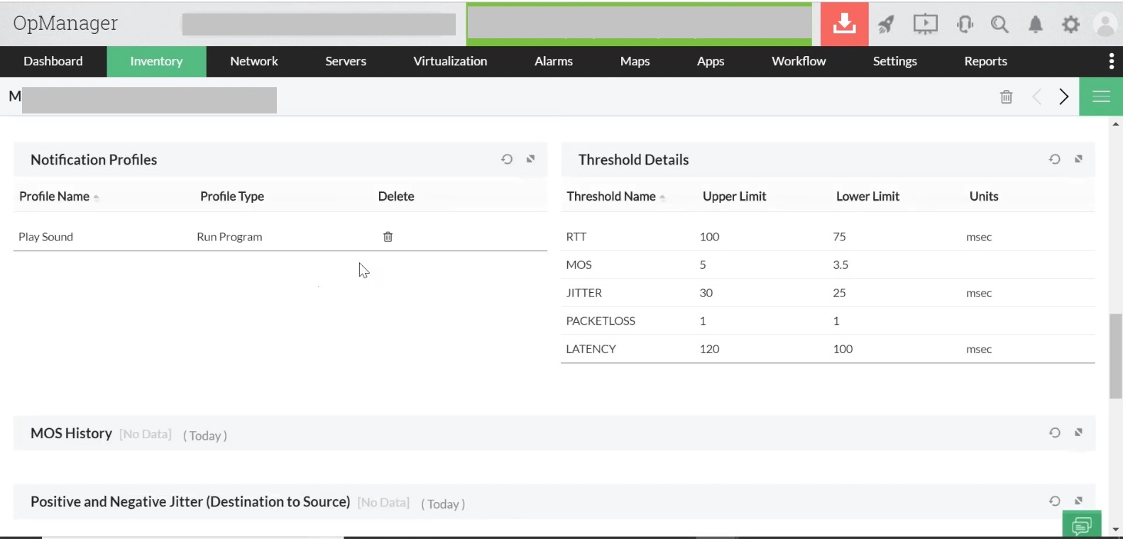 Configuración de valores de umbrales RTT - ManageEngine OpManager