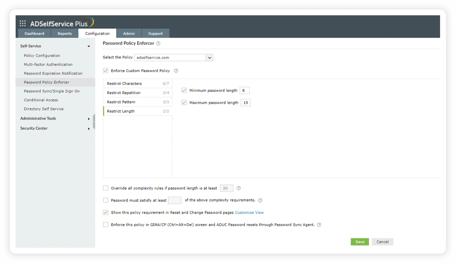 Configureer de lengte van gebruikerswachtwoorden met behulp van de Password Policy Enforcer van ADSelfService Plus en zorg voor naleving van NIST.