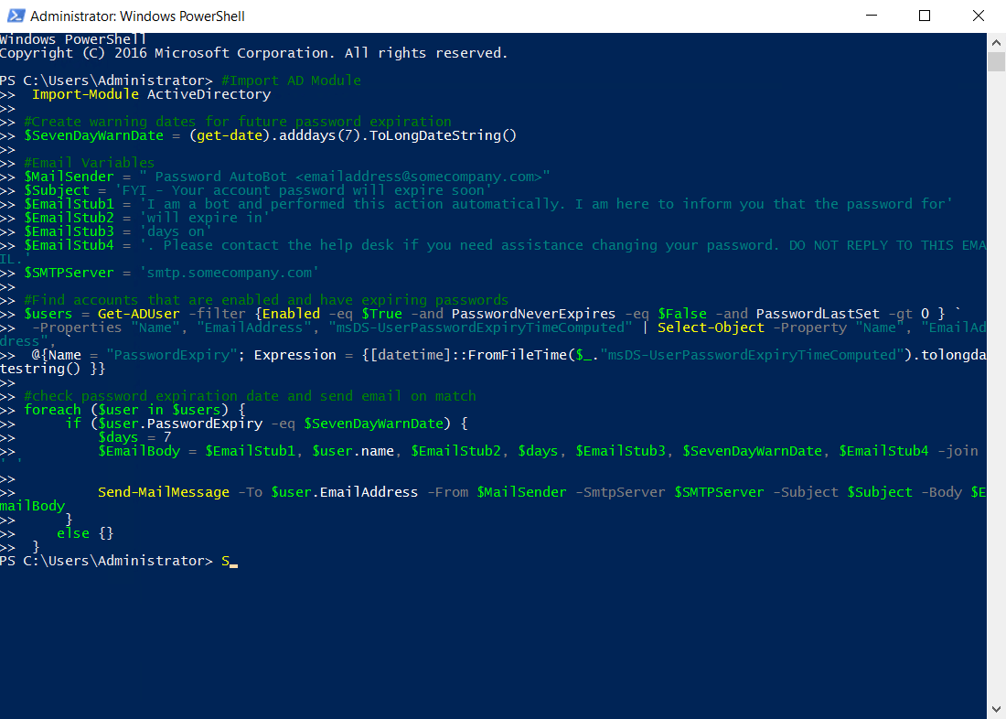 PowerShell scripts to notify Active Directory domain users about password expiration