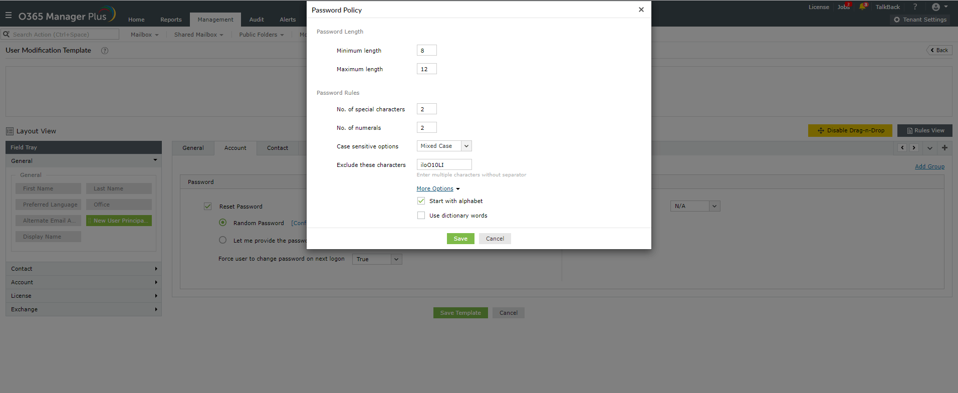 Office 365 Template Management O365 Manager Plus