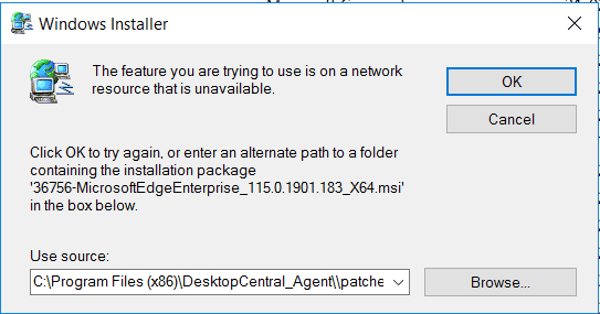 Edge Fatal Error | ManageEngine Patch Manager Plus