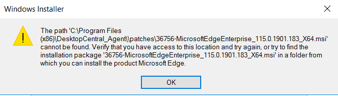 Edge Fatal Error | ManageEngine Patch Manager Plus