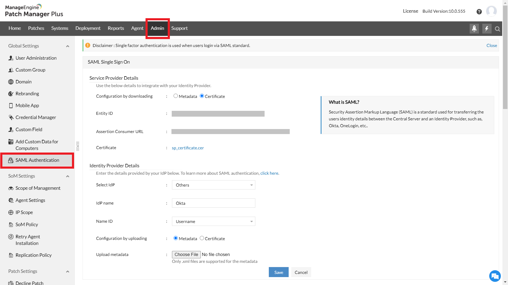 SAML for Okta | ManageEngine Patch Manager Plus