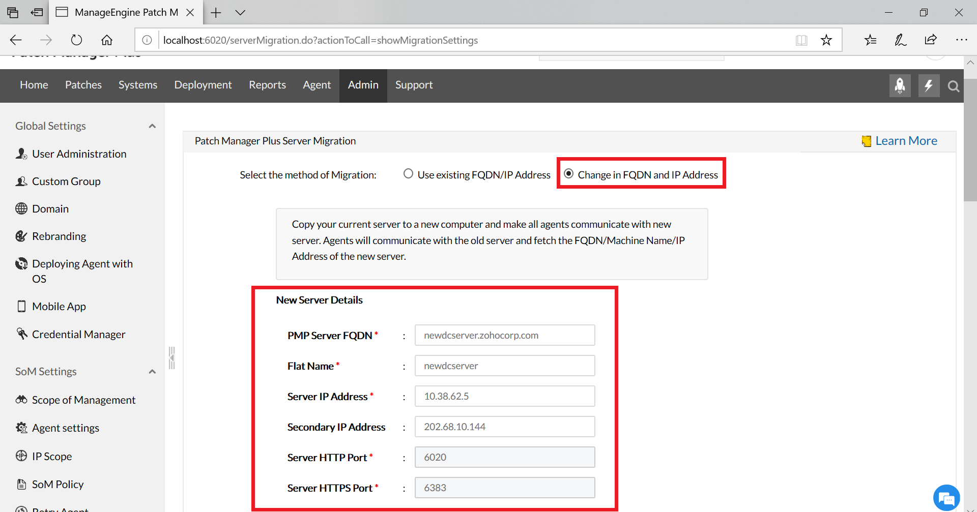 Server Migration Change in IP ManageEngine Patch Manager Plus