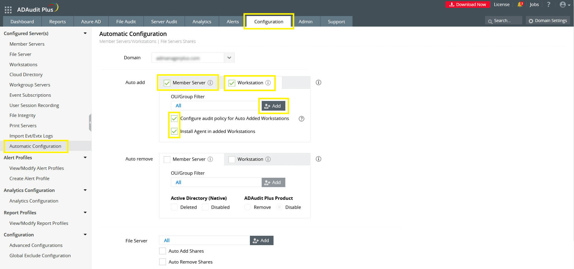 Automatyczne dodawanie lub usuwanie stacji roboczych, serwerów członkowskich i udostępnionych plików