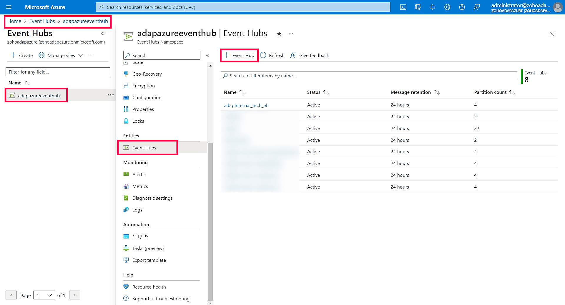 Utwórz hub zdarzeń